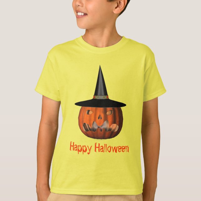 Kürbislaterne Pumpkin Hexenhut Halloween T-Shirt (Vorderseite)