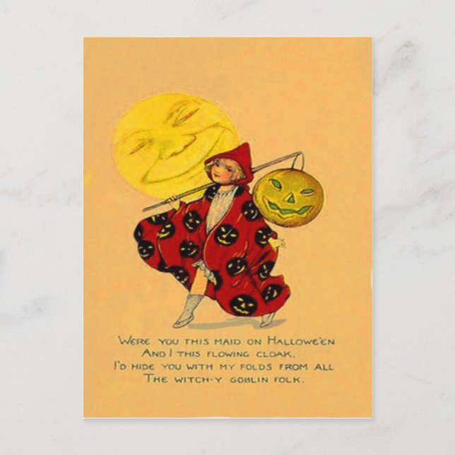 Kürbislaterne Pumpkin Man in der Mond Girl Postkarte (Vorderseite)