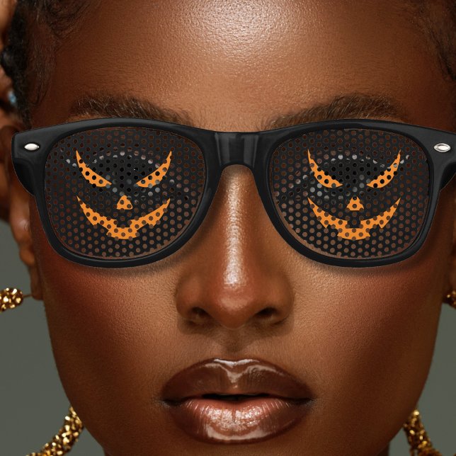 Kürbislaterne Pumpkin Orange & Black Halloween Partybrille (orange and black pumpkin jack o lantern face sunglasses)