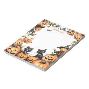 Kürbislaterne, Schwarze Katzen und Scarecrow Hallo Notizblock