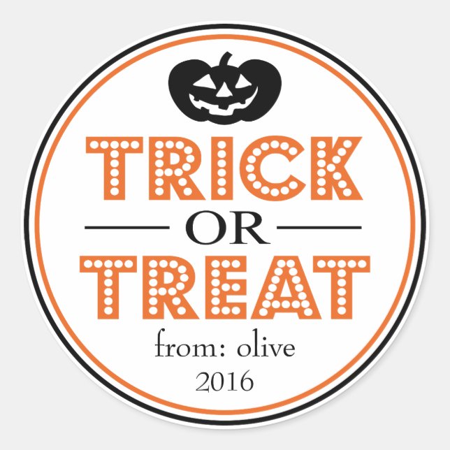 Kürbislaterne "Trick or Treat" (schwarz / orange) Runder Aufkleber (Vorderseite)