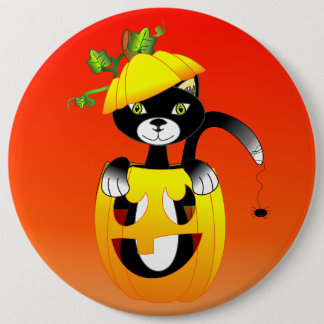 Kürbislaterne und Schwarzkatze Button