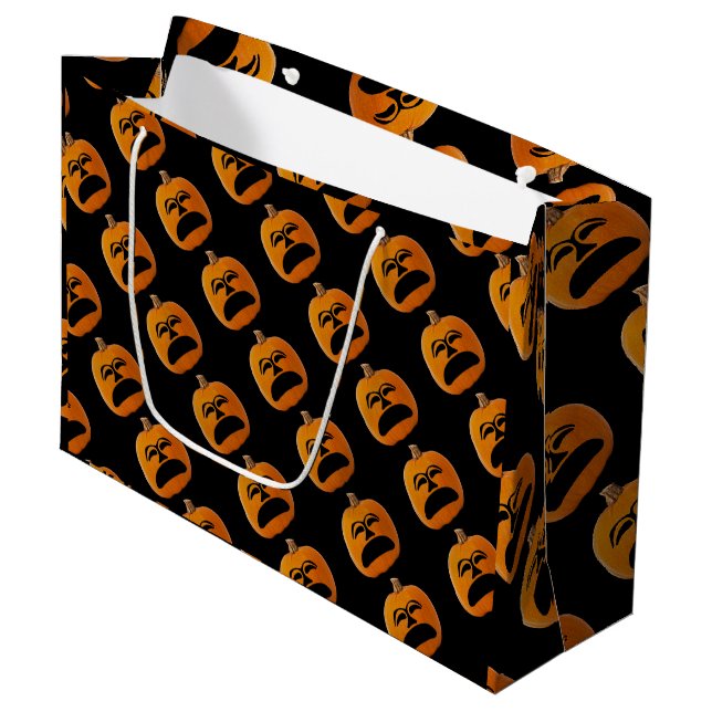 Kürbislaterne Unhappy Face Halloween Pumpkin, ZSG Große Geschenktüte (Vorderseite Schrägansicht)