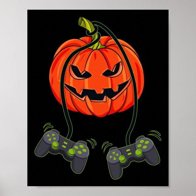 Kürbislaterne Video Gamer Controller Halloween B Poster (Vorne)