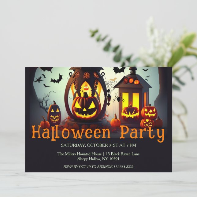 Kürbislaternen Halloween-Party Einladung (Stehend Vorderseite)