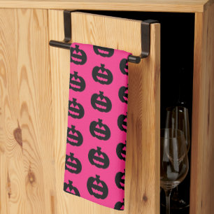 Kürbislaternen in Schwarz und Rosa Geschirrtuch