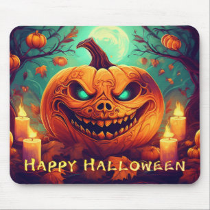 Kürbislaternen mit türkisblauen Augen Vollmond Hal Mousepad