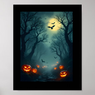 Kürbislaternen und Vollmond Poster