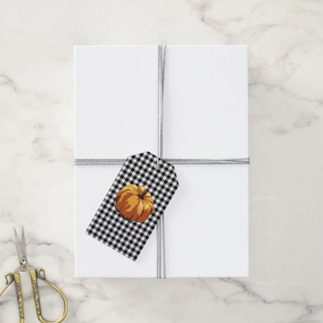 Kürbismalerei Herbst Karo Muster Geschenktafel Geschenkanhänger (Mit Garn)