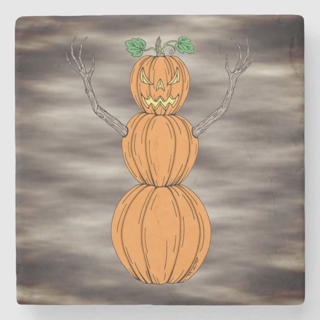 Kürbismann Halloween-Kunst Steinuntersetzer (Vorderseite)