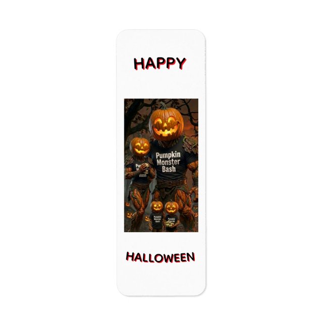 Kürbismonster-Bash-Halloween-Rücksendeetikett (Vorne)