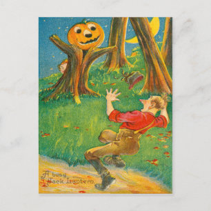 Kürbismonster-Jack-O-Lantern-Halbmond Postkarte