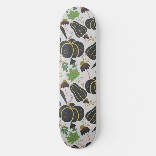 Kürbismuster Karotte schwarz und weiß nahtlos Skateboard (Vorderseite)