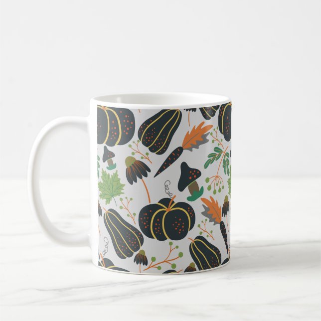 Kürbismuster nahtlose Muster Karotte schwarz-weiß Kaffeetasse (Links)