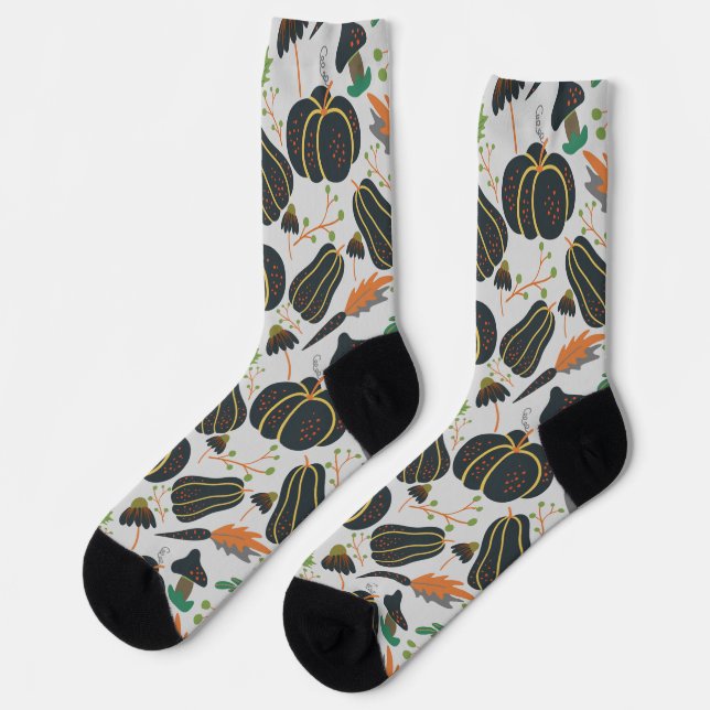 Kürbismuster nahtlose Muster Karotte schwarz-weiß  Socken (Linkes Detail)