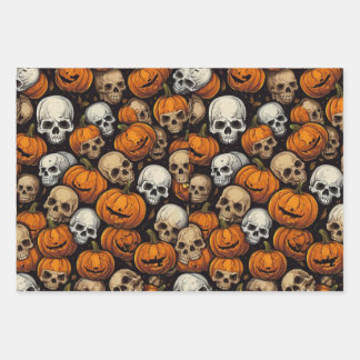Kürbispackpapier für Halloween-Schädel Geschenkpapier Set