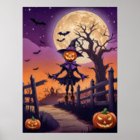 Kürbispfad unter leuchtendem Mond Poster