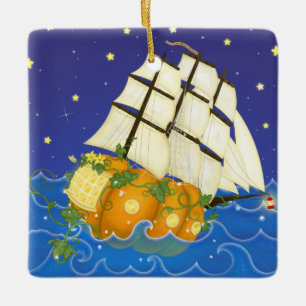 Kürbisschiff auf dem magischen Märchen Keramikornament
