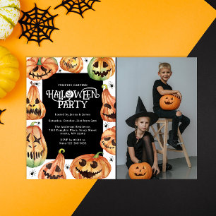 Kürbisschnitzen Halloween-Foto Geburtstag Einladung