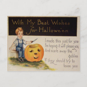 Kürbisschnitzen (Vintage-Halloween-Karte) Postkarte