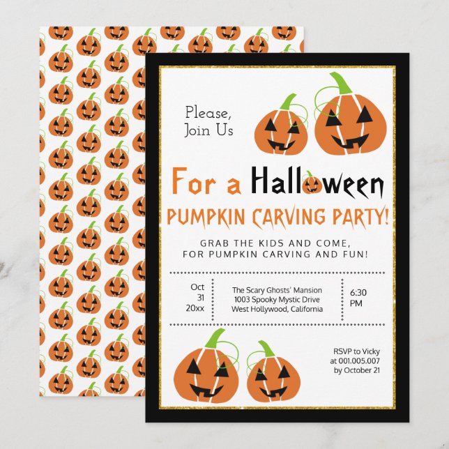 Kürbisschnitzerei-Halloween-Party Einladung (Vorne/Hinten)