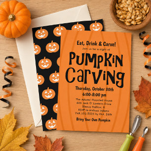 Kürbisschnitzparty Orange Schwarz Halloween Einladung