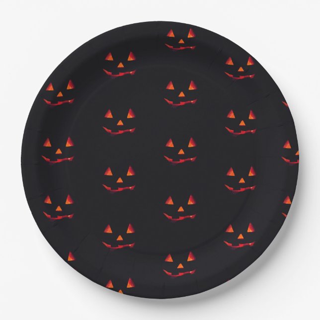 Kürbisschwarz-orange-Halloween-Party Pappteller (Vorderseite)