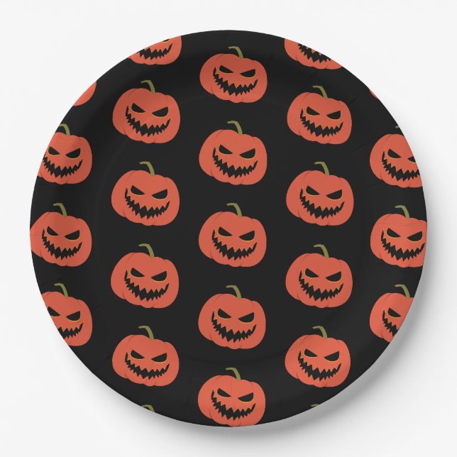 Kürbisschwarz-orange-Halloween-Party Pappteller (Vorderseite)