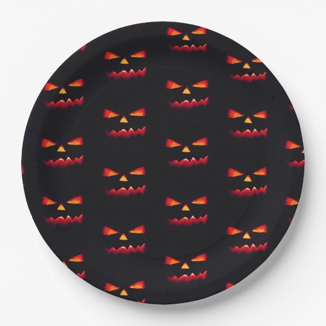 Kürbisschwarz-orange-Halloween-Party Pappteller (Vorderseite)
