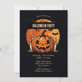 Kürbisschwarz-orangefarbenes Halloween-Party Einladung