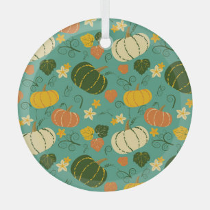 Kürbisse, Blätter: Herbstgemüsemuster Ornament Aus Glas