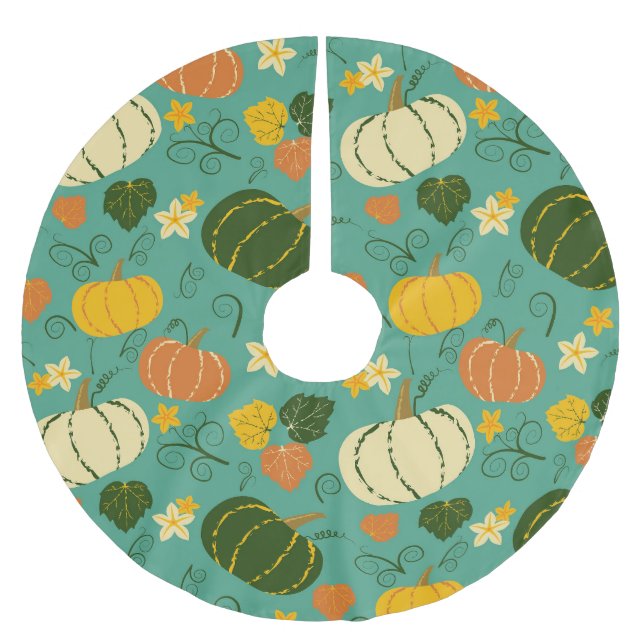 Kürbisse, Blätter: Herbstgemüsemuster Polyester Weihnachtsbaumdecke (Vorderseite)