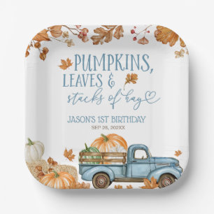 Kürbisse Blätter & Heuhaufen Junge Pappteller