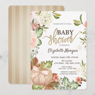 Kürbisse Blumen Blätter Streifen Babyparty Einladung
