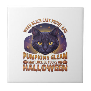 Kürbisse Glänzen Halloween Schwarze Katze Fallende Fliese