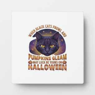 Kürbisse Glänzen Halloween Schwarze Katze Fallende Fotoplatte