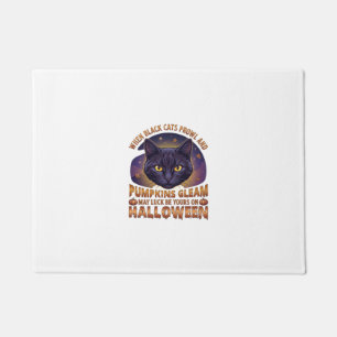 Kürbisse Glänzen Halloween Schwarze Katze Fallende Fußmatte
