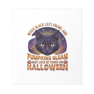 Kürbisse Glänzen Halloween Schwarze Katze Fallende Notizblock