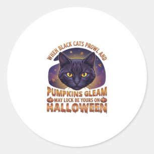 Kürbisse Glänzen Halloween Schwarze Katze Fallende Runder Aufkleber