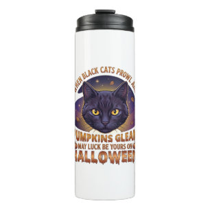 Kürbisse Glänzen Halloween Schwarze Katze Fallende Thermosbecher