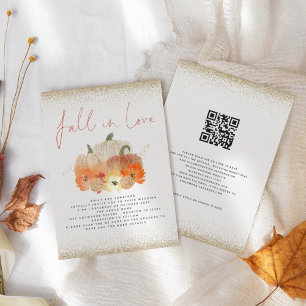 Kürbisse Gold Glitter QR Code Herbst in Liebe Hoch Einladung