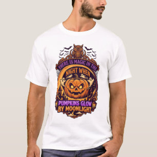 Kürbisse leuchten Mondlicht Jack Lantern Eule Geis T-Shirt