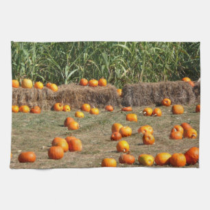 Kürbisse, Mais und Heu Herbst Ernte Fotografie Handtuch