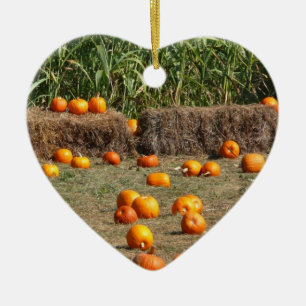 Kürbisse, Mais und Heu Herbst Ernte Fotografie Keramik Ornament