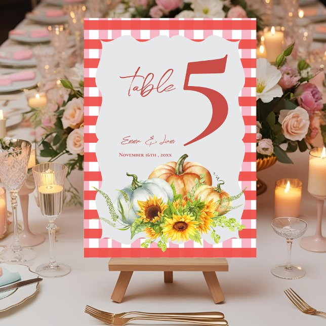 Kürbisse Sonnenblumen Herbst Hochzeit Tisch Nummer Dankeskarte (Pumpkins Sunflowers Fall Wedding Table Number)