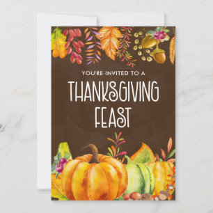 Kürbisse und Herbstlaub Thanksgiving-Festmahl Einladung