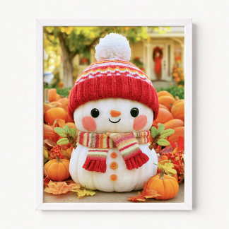 Kürbisse verkleidet als Schneemann Poster