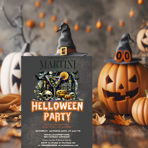 Kürbisskelett Schädel Martini Gruseliger Halloween Einladung