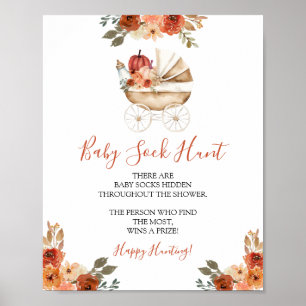 Kürbiswagen Blumen Baby Shower Baby Sockeljagd Poster