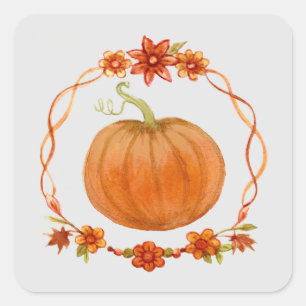 Kürbiswasserfarbe Herbst Herbst Quadratischer Aufkleber
